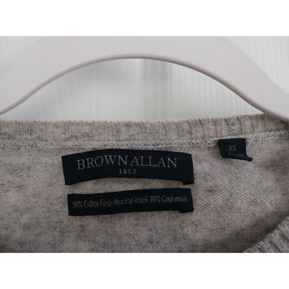 Brown Allan 1883  Merino Wool Cashmere Sweater Striped Crew Neck Gray XS - Picture 2 of 3